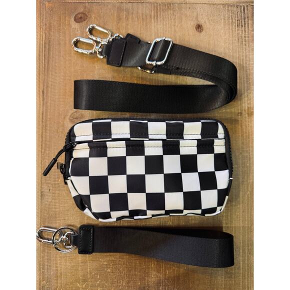 Black and White Check Nylon 2 in 1 Bag Crossbody Wristlet - Picture 1 of 8